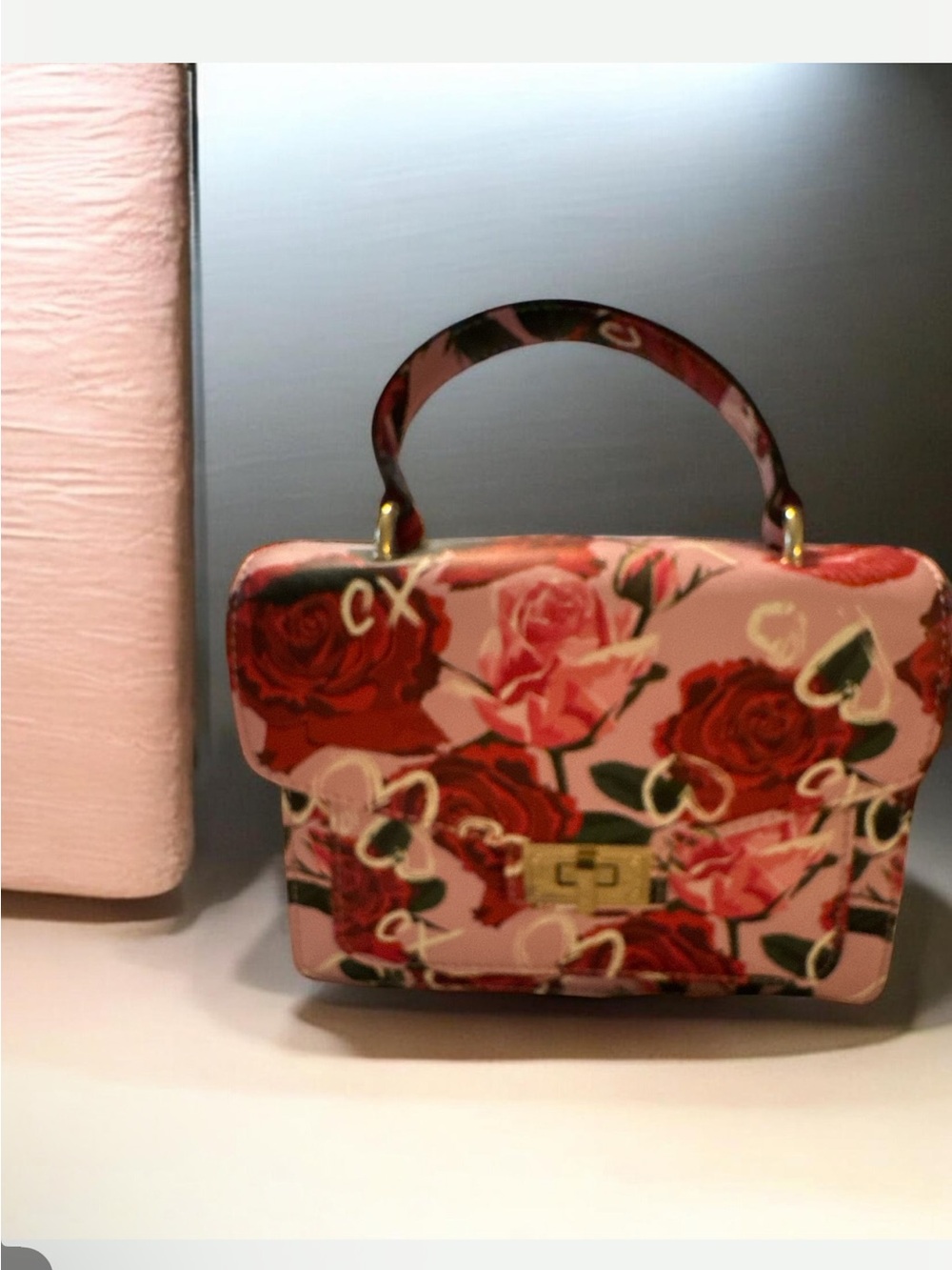 Aldo Pink Floral Rose Top-Handle Satchel